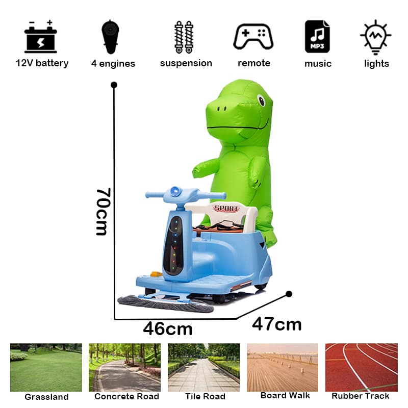 12V Kids Ride-On Sweeper with 360-degree rotation